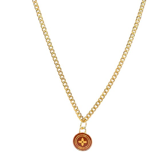 Louis Vuitton Repurposed Monogram Red Pendant Necklace in Cuban Link - Picture 1 of 1